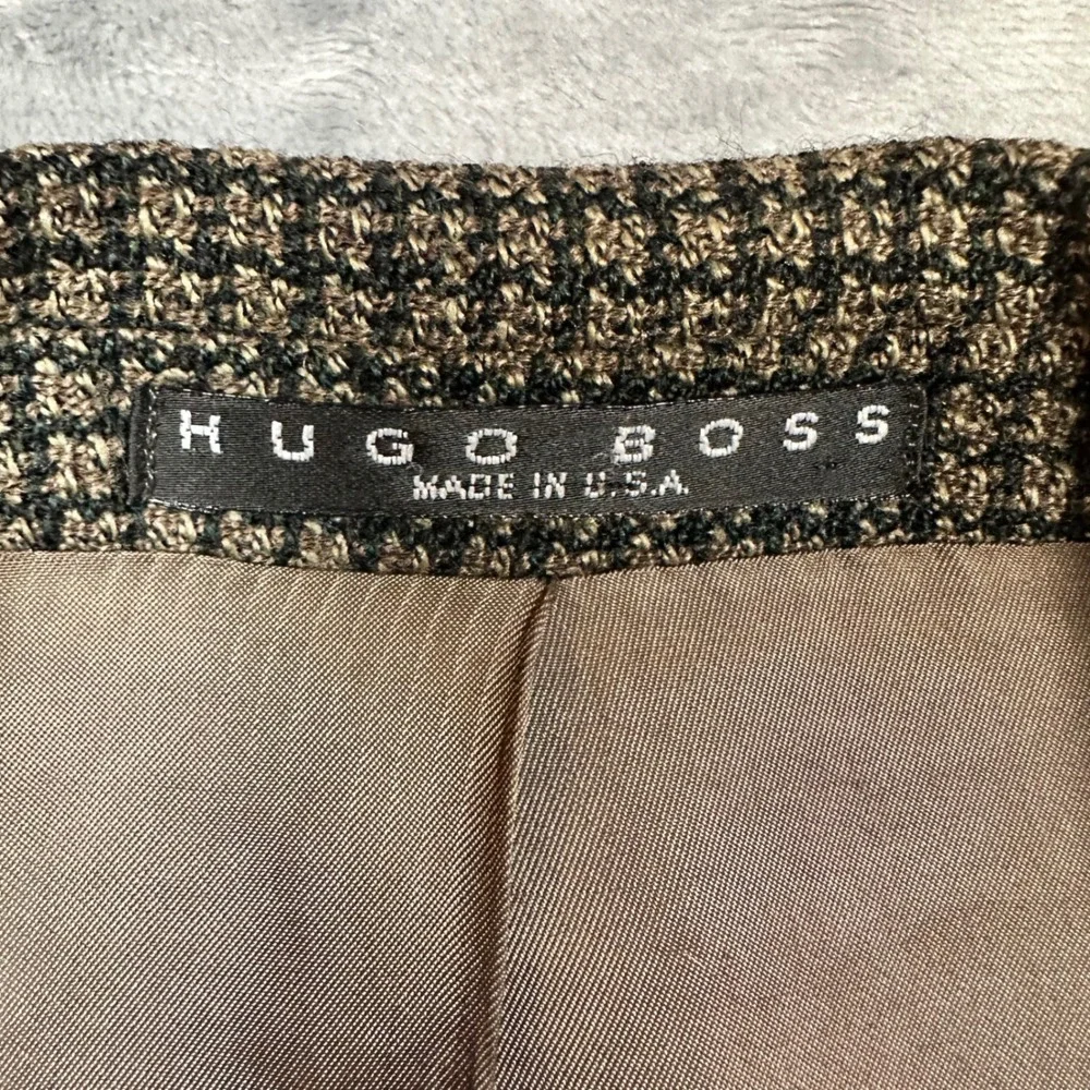 Hugo Boss Poseidon Blazer Mens 46R Brown Green Wool Micro Check Sport Coat